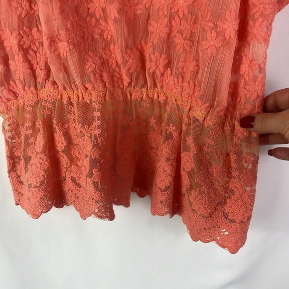 Charming Charlie gauzy lacy batwing peplum sheer top Sz L in orange - Picture 7 of 10